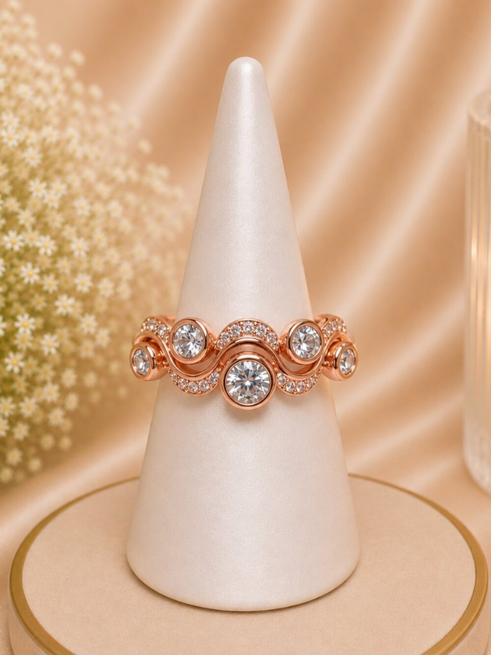 Bomb Party "The Emily Ring" RG18121 Aqua Cubic Zirconia Rose Gold Plated Size 11